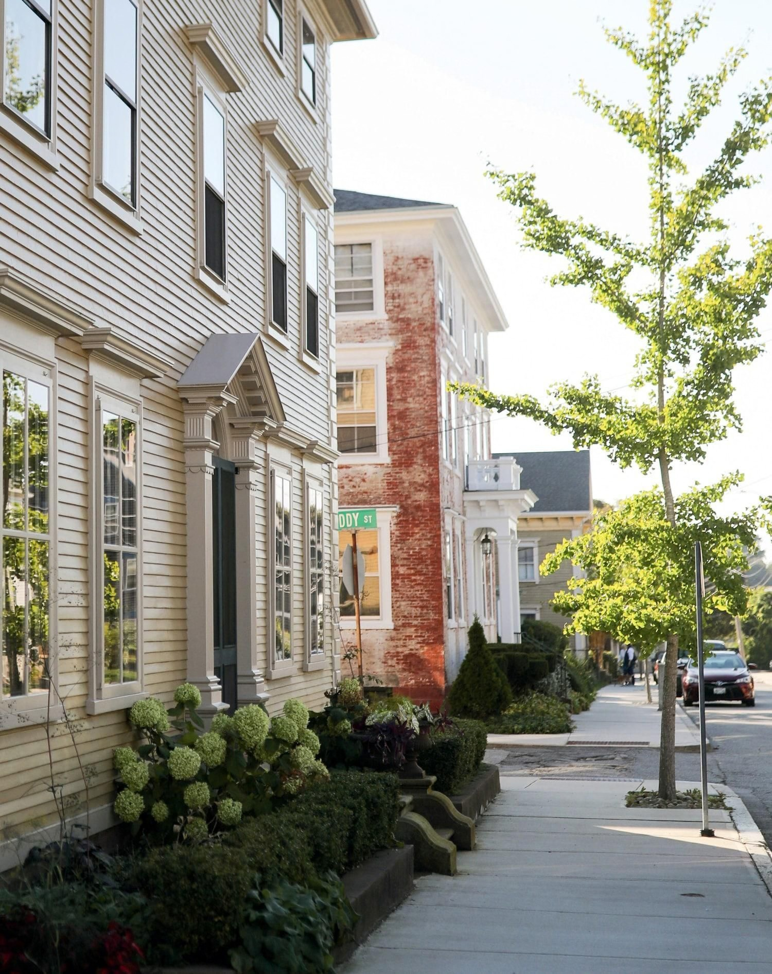A charming small-town street, evoking the welcoming settings of a cozy mystery